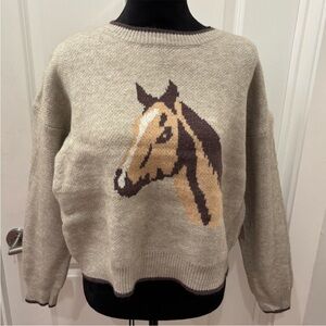 NWT Luna Ivy Beige Horse Sweater- S
